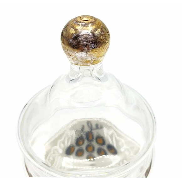 Vintage Glass Lidded Apothecary Jar Gold Grapes Design Bathroom Vanity Décor 7" - Picture 4 of 4